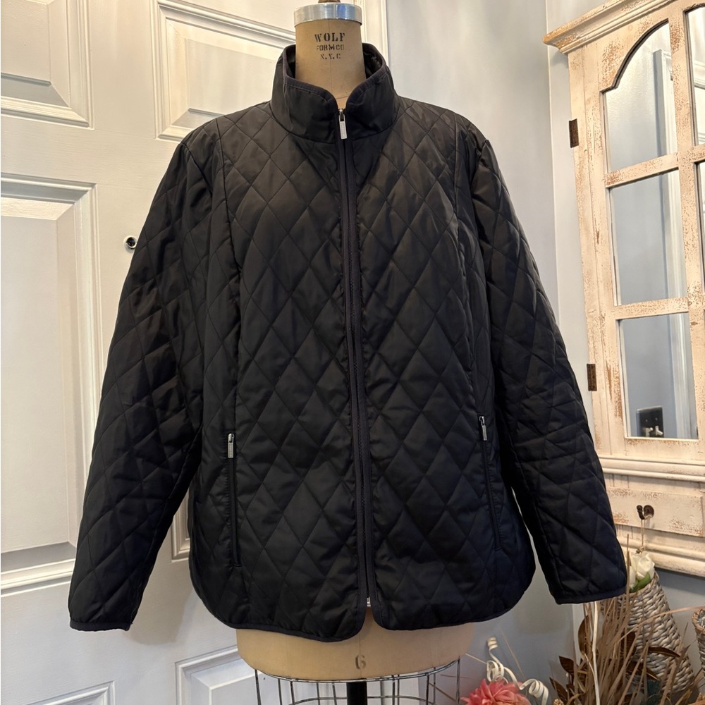 Lands' End Black Quilted Women's ‎ Zip Up Puffer Jacket 2X Fall BaseLayer